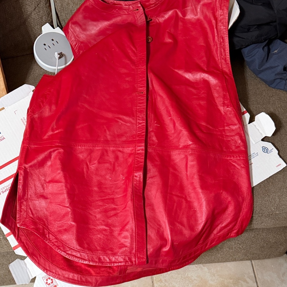 Women's Red Leather Sheepskin Vest by Tess. Turkish Designer